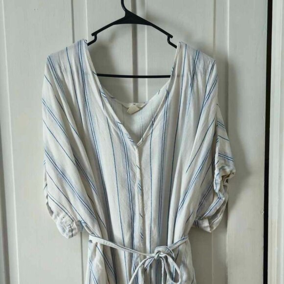 Striped Blue and White Button-Up Dress - Picture 2 of 4